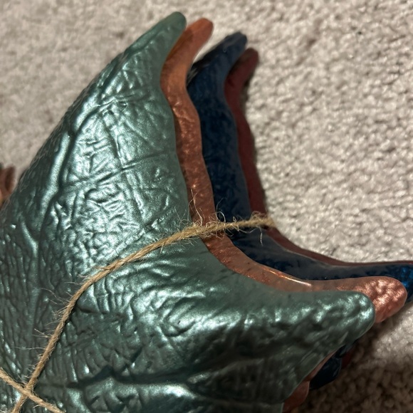 Turkish Glass Maple Leaf Plate Raspberry Red Blue Green Taupe Fall 8" Set Of 4 - Picture 2 of 2